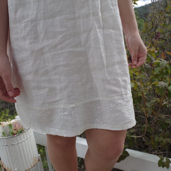 100% Linen Cream Color Dress By Via Signoria Made In Italy - Picture 8 of 9